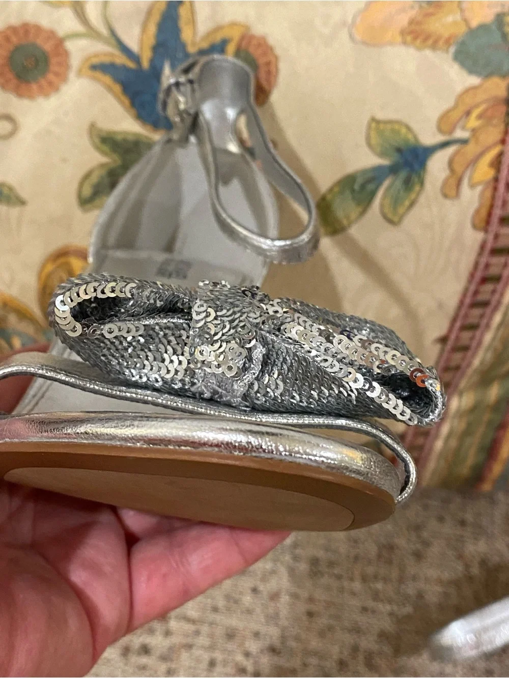 Michael Kors Silver Sequin Bow Ankle Strap Heels